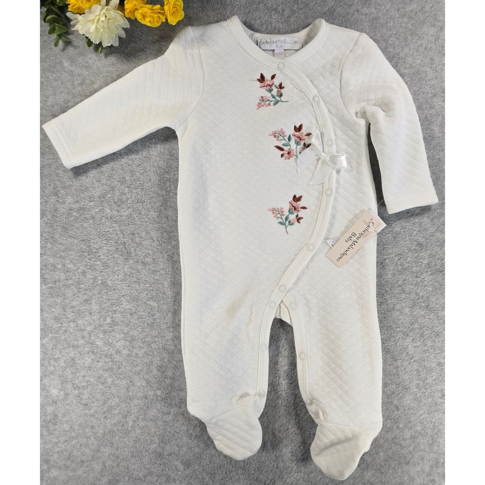 NWT Catherine Malandrino Baby Quilted Footie Sleeper‎ Floral Embroidered 3-6m